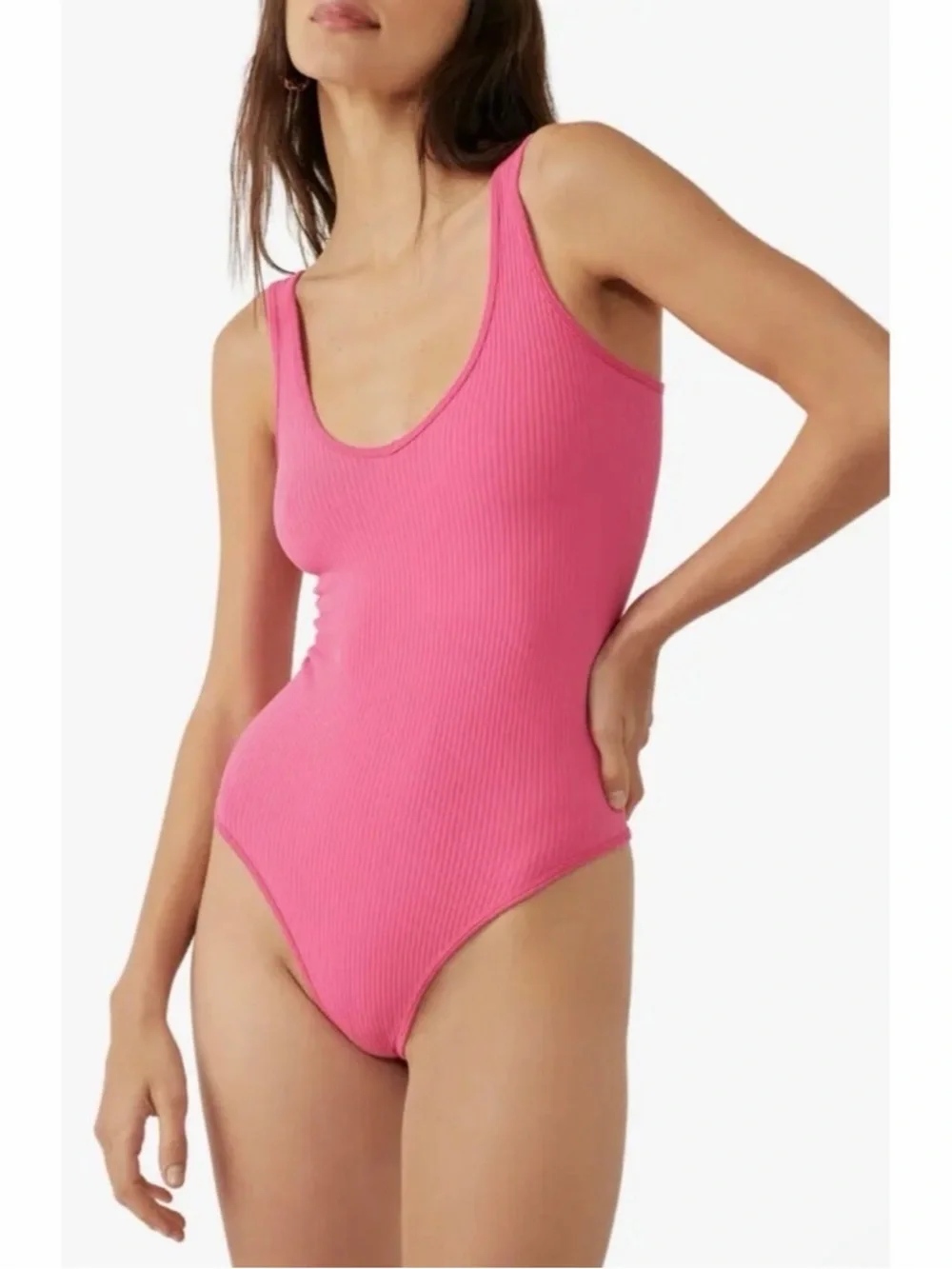 New Free People Hot Pink Textured Sleeveless Bodysuit size M